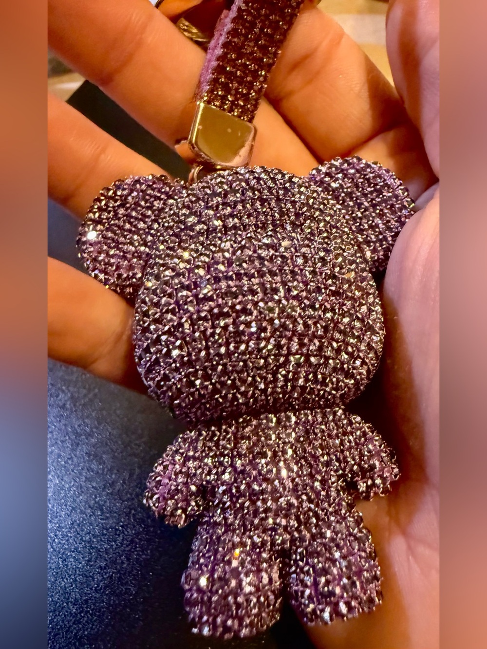 Crystal Teddy Bear Bag Charm Or Keychain — Purple